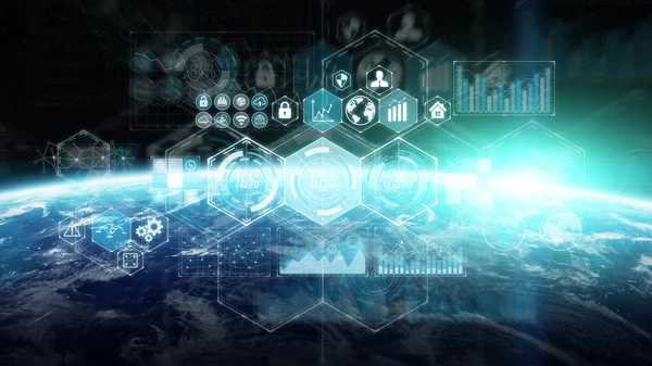 Grafikus diagramok és elemzés a Föld bolygó 3d-leképezés — Stock Fotó