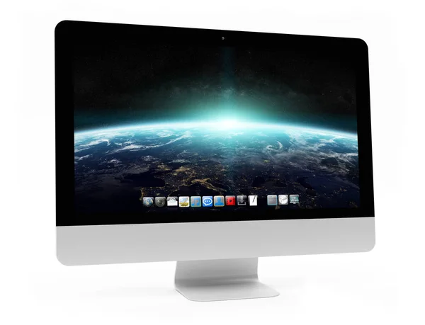 Современный экран компьютера на белом фоне 3D рендеринг — стоковое фото