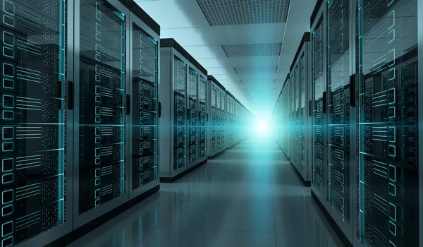 Server rum datacenter interiör 3d-rendering — Stockfoto