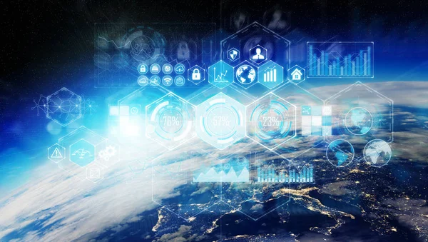 Diagram grafik och analys på planeten jorden 3d-rendering — Stockfoto