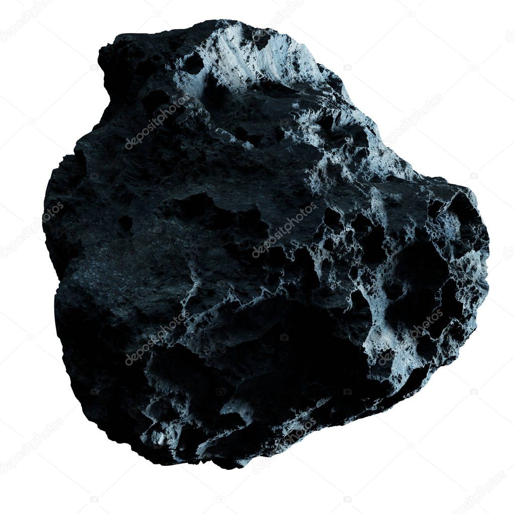 Dark rock asteroid isolated 3D rendering