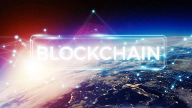Blockchain Planet Earth 3d render
