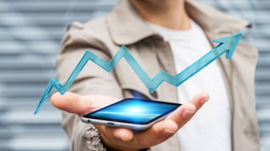 Dijital modern ok 3d işlemesini kullanan iş adamı