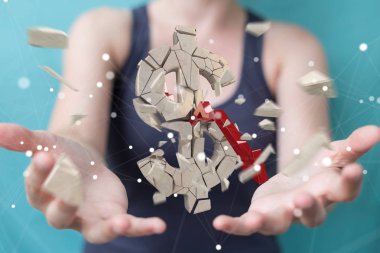 Dolar Döviz Alım 3d render patlayan ile iş kadını