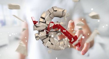 Euro para birimi cinsinden 3d render patlayan ile iş adamı