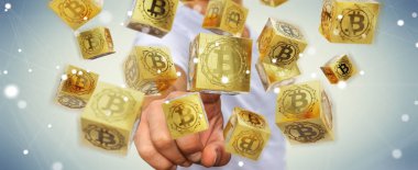 İşadamı bitcoins cryptocurrency 3d işleme kullanarak