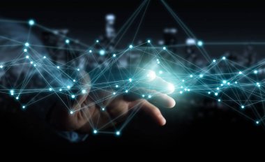 Uçan ağ bağlantısı 3B oluşturmayı kullanarak iş adamı