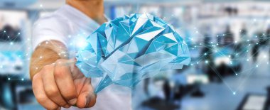 Dijital röntgen insan beyni arabirimi 3d renderi kullanarak iş adamı