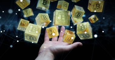 İşadamı bitcoins cryptocurrency 3d işleme kullanarak