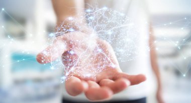 Dijital röntgen insan beyni arabirimi 3d renderi kullanarak iş adamı