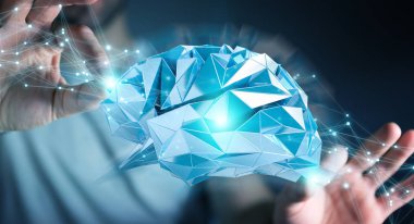 Dijital röntgen insan beyni arabirimi 3d renderi kullanarak iş adamı