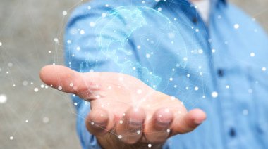 ABD dünya harita arabirimi 3d işlemesini kullanan iş adamı