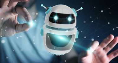 Dijital sohbet etmek robot uygulama 3d rendering kullanarak iş adamı