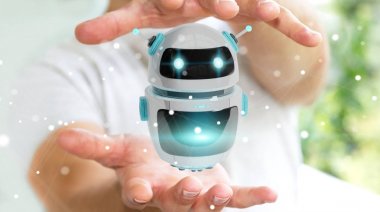 Dijital sohbet etmek robot uygulama 3d rendering kullanarak iş adamı