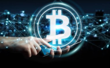 İşadamı bitcoins cryptocurrency 3d işleme kullanarak
