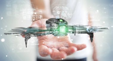 Modern dron 3d işlemesini kullanan iş adamı