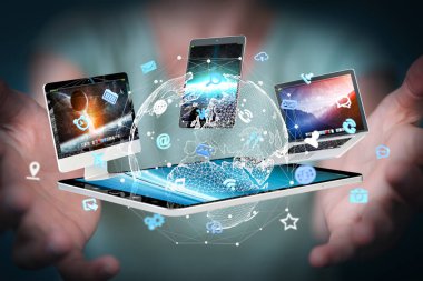 Teknik cihazlar işkadını 3d renderi ile birbirine bağlı