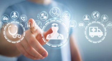 Dijital tıbbi arabirimi 3d işlemesini kullanan iş adamı