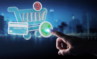 Dijital alışveriş simgeleri 3B oluşturmayı kullanarak iş adamı