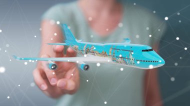 İşadamı çınar ve dünyanın ünlü simge ile 3d parçalamak