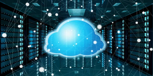 Server ruimte datacenter met cloud blauwe pictogram 3D-rendering — Stockfoto