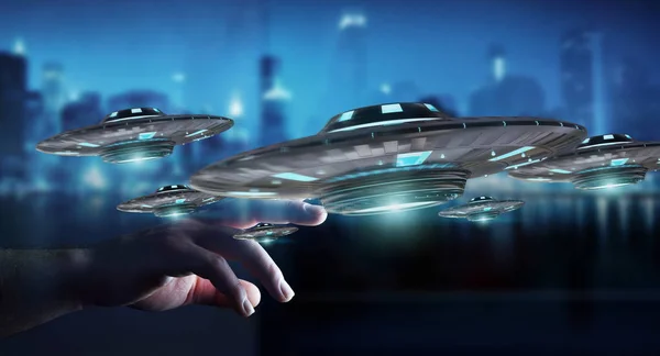 복고풍 Ufo 우주선 3d 렌더링으로 사업 — 스톡 사진