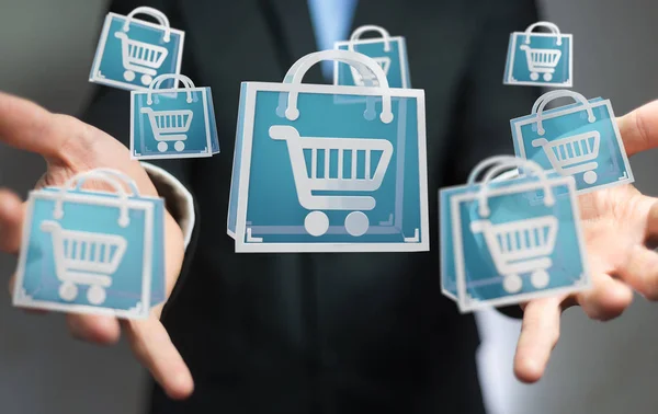 Businessman using digital shopping icons 3D rendering — Stock Photo, Image