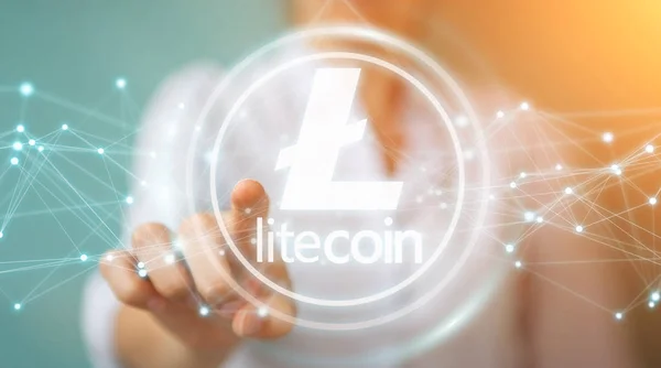 Businesswoman usando litecoins cryptocurrency 3D rendering — Foto de Stock