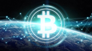 Bitcoins değişim Planet Earth 3d render