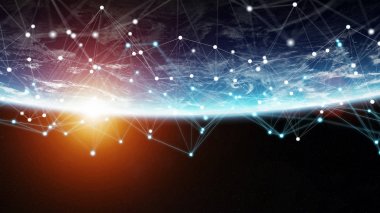 3d render bağlantılar sistem ve veri değişim gezegende toprak