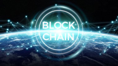 Blockchain Planet Earth 3d render