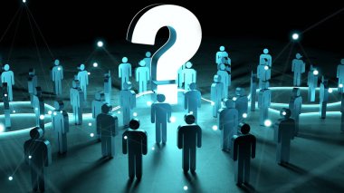 Soru işareti bir grup insan 3d render aydınlatıcı