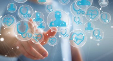 Modern tıbbi arabirimi 3d işlemesini kullanan iş adamı