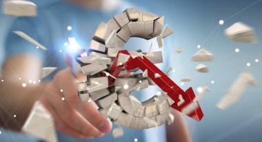 Euro para birimi cinsinden 3d render patlayan ile iş adamı