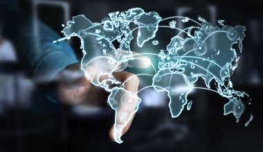 Dünya bağlantı kroki dokunmadan işadamı