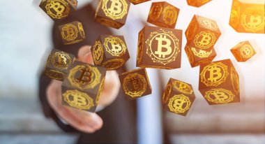İşadamı bitcoins cryptocurrency 3d işleme kullanarak