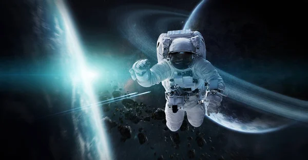 Astronaut floating in space 3D rendering elements of this image — Stock Photo, Image