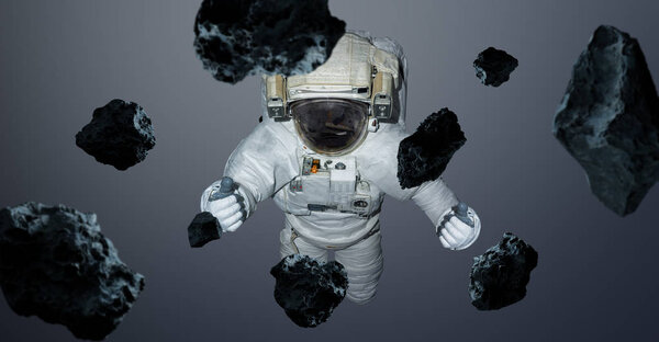 Astronaut isolated on grey background 3D rendering elements of t