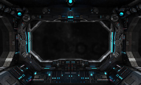 Spaceship grunge interior window isolated