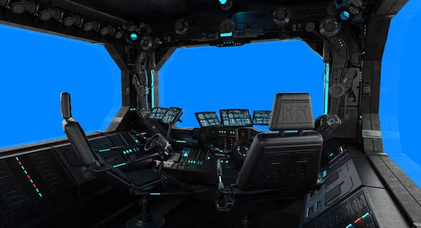 Nave espacial grunge janela interior isolada — Fotografia de Stock