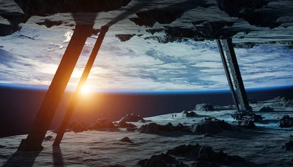 Astronauterna att utforska en asteroid rymdskepp 3d rendering element — Stockfoto