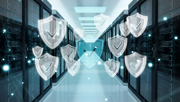 Firewall attivato sul server room data center rendering 3D — Foto Stock