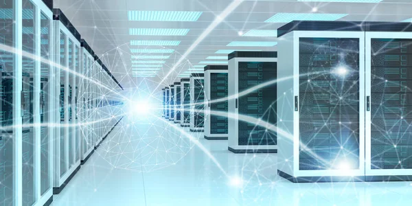 Server Room Center Austausch von Cyber-Daten 3D-Rendering — Stockfoto