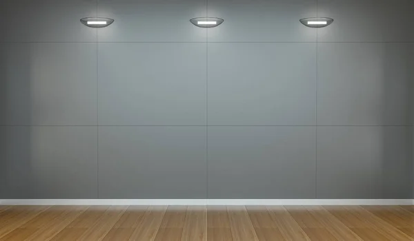 Muro vuoto nel museo con luci rendering 3D — Foto Stock