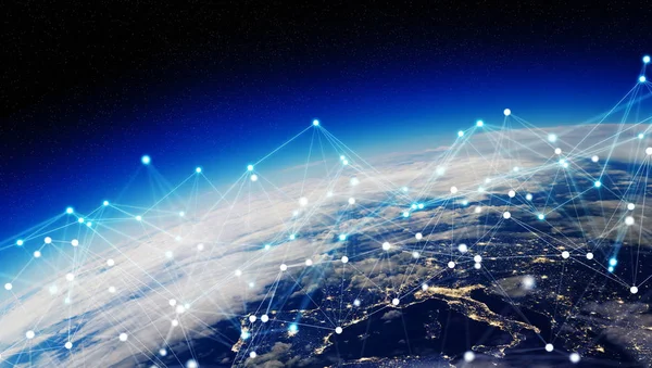 Système de connexions et échanges de données sur la planète Earth 3D render — Photo