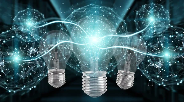 Bright lightbulb illuminating other bulbs 3D rendering — Stock Photo, Image