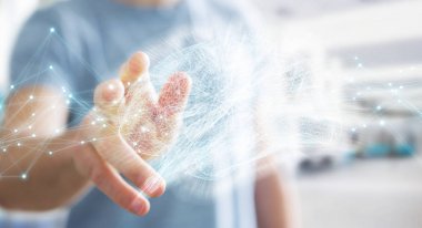 Dijital röntgen insan beyni arabirimi 3d renderi kullanarak iş adamı