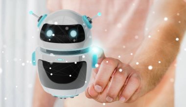 Dijital sohbet etmek robot uygulama 3d rendering kullanarak iş adamı