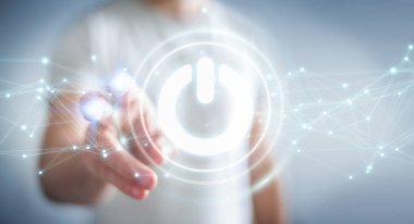 3D render güç düğmesini kullanarak bağlantıları ile işadamı