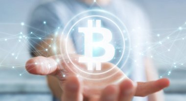 İşadamı bitcoins cryptocurrency 3d işleme kullanarak